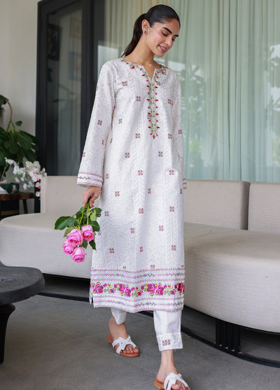 Nadia Khan Pret Embroidered Raw Silk 2 Piece Rose White