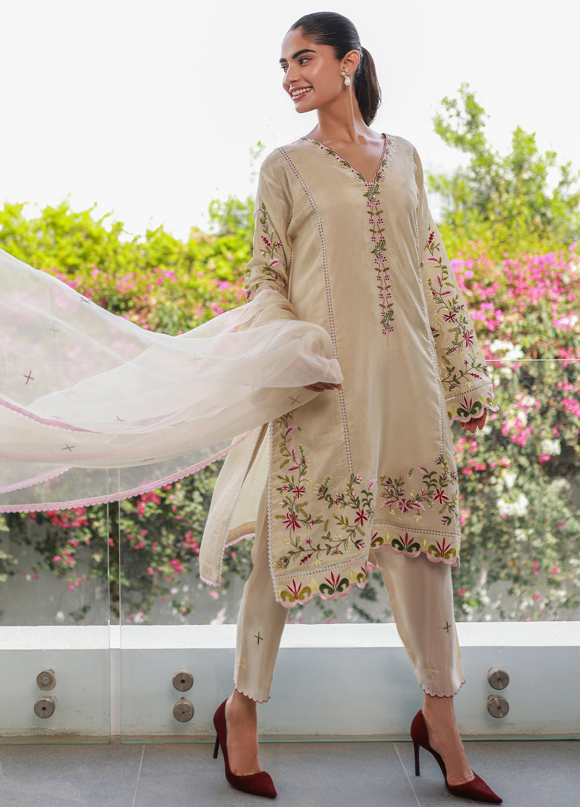 Nadia Khan Pret Embroidered Raw Silk 3 Piece Bisque