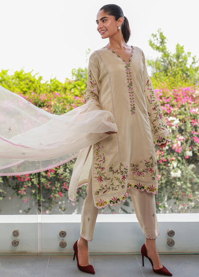 Nadia Khan Pret Embroidered Raw Silk 3 Piece Bisque