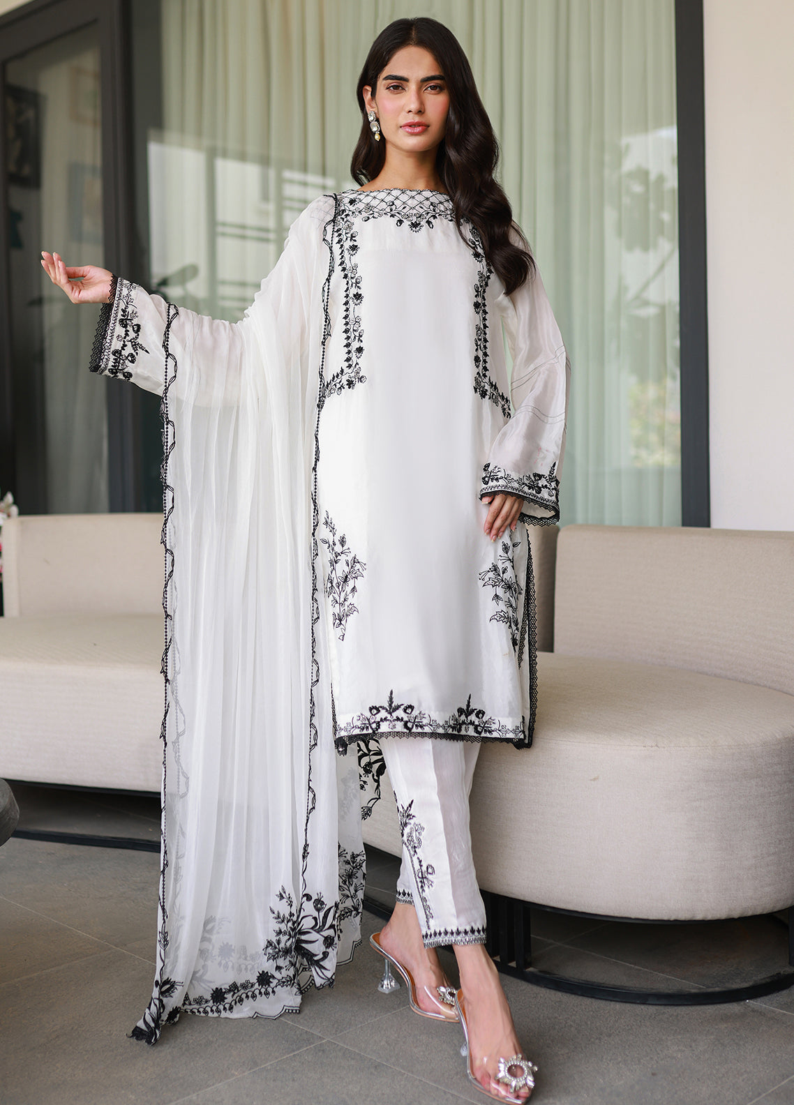 Nadia Khan Pret Embroidered Raw Silk 3 Piece Daisy White