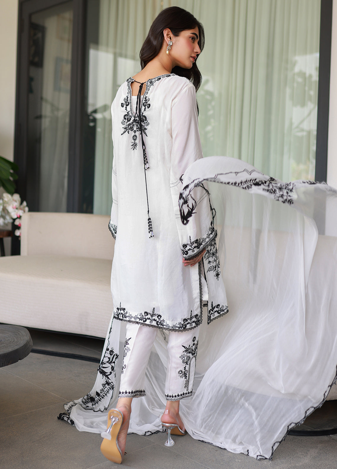 Nadia Khan Pret Embroidered Raw Silk 3 Piece Daisy White