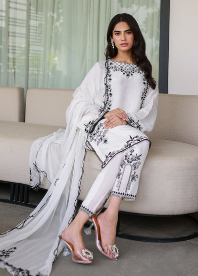 Nadia Khan Pret Embroidered Raw Silk 3 Piece Daisy White