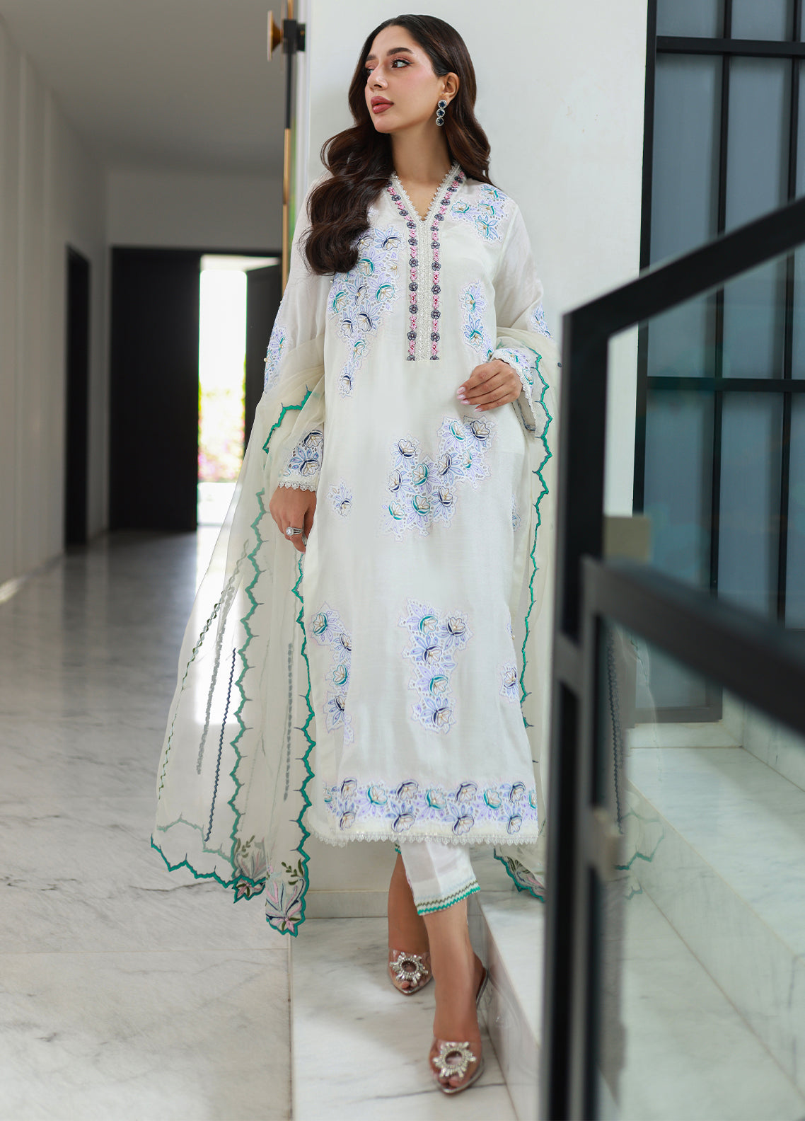 Nadia Khan Pret Embroidered Raw Silk 3 Piece Dove White