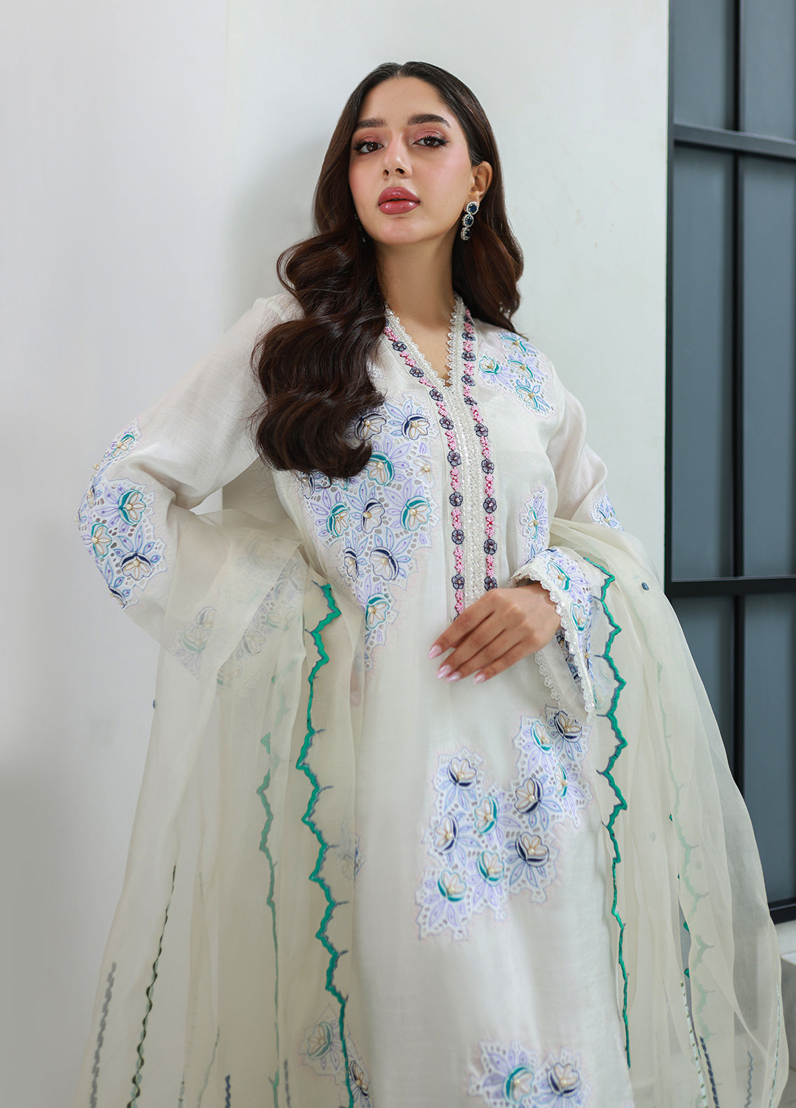 Nadia Khan Pret Embroidered Raw Silk 3 Piece Dove White