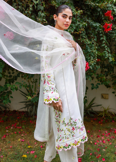 Nadia Khan Pret Embroidered Raw Silk 3 Piece Floral white