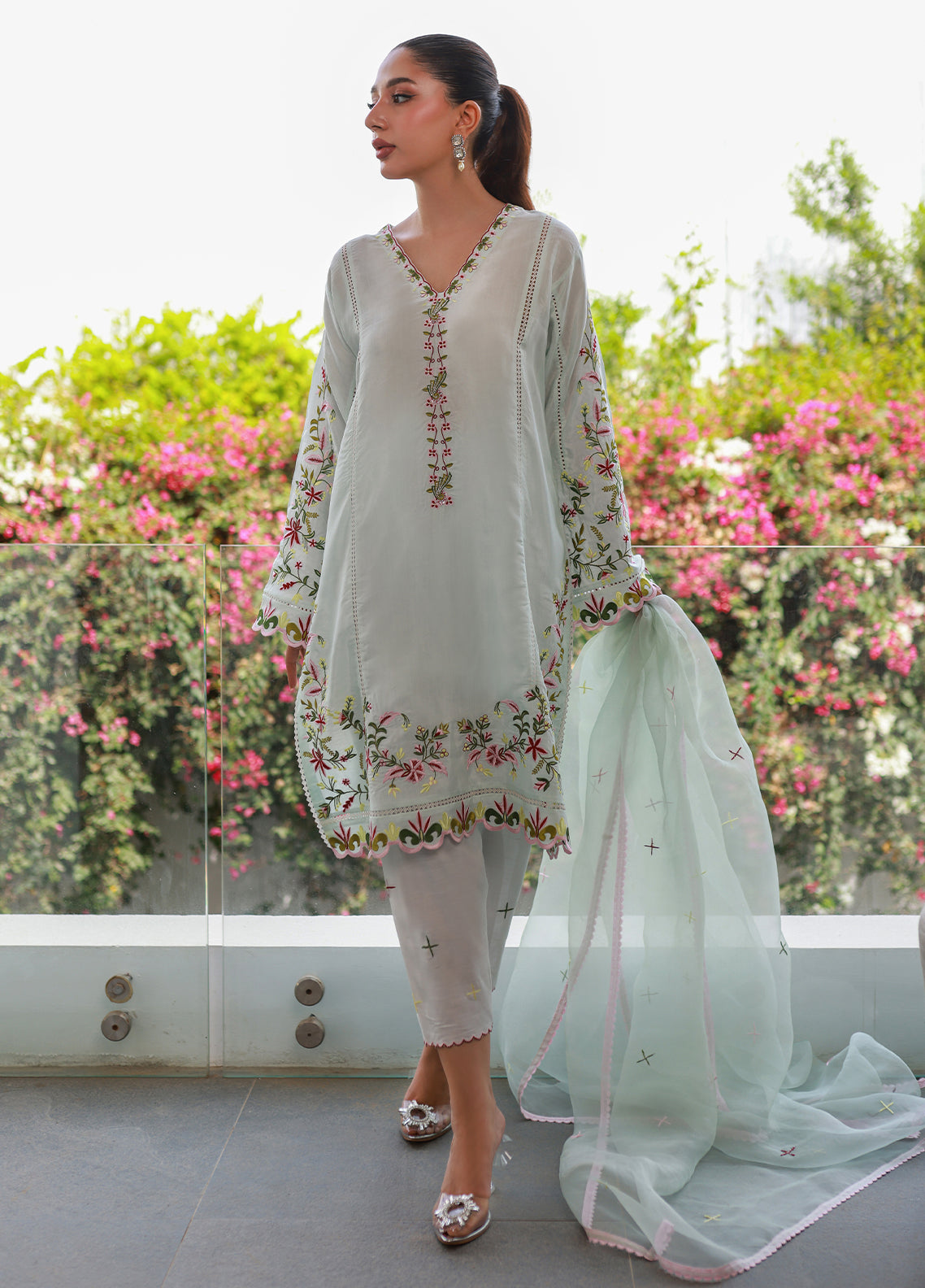 Nadia Khan Pret Embroidered Raw Silk 3 Piece Ice Blue