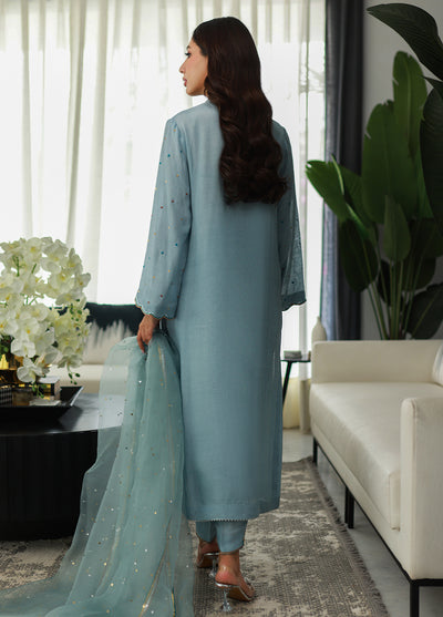 Nadia Khan Pret Embroidered Raw Silk 3 Piece Light Slate Gray