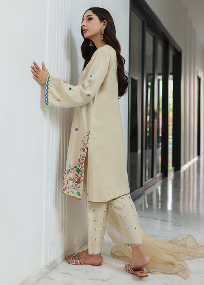 Nadia Khan Pret Embroidered Raw Silk 3 Piece Pastel Cream