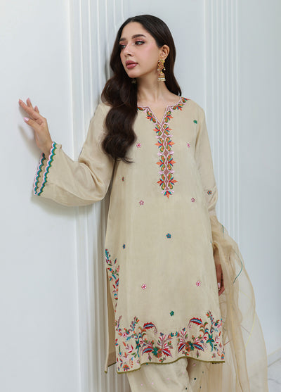 Nadia Khan Pret Embroidered Raw Silk 3 Piece Pastel Cream