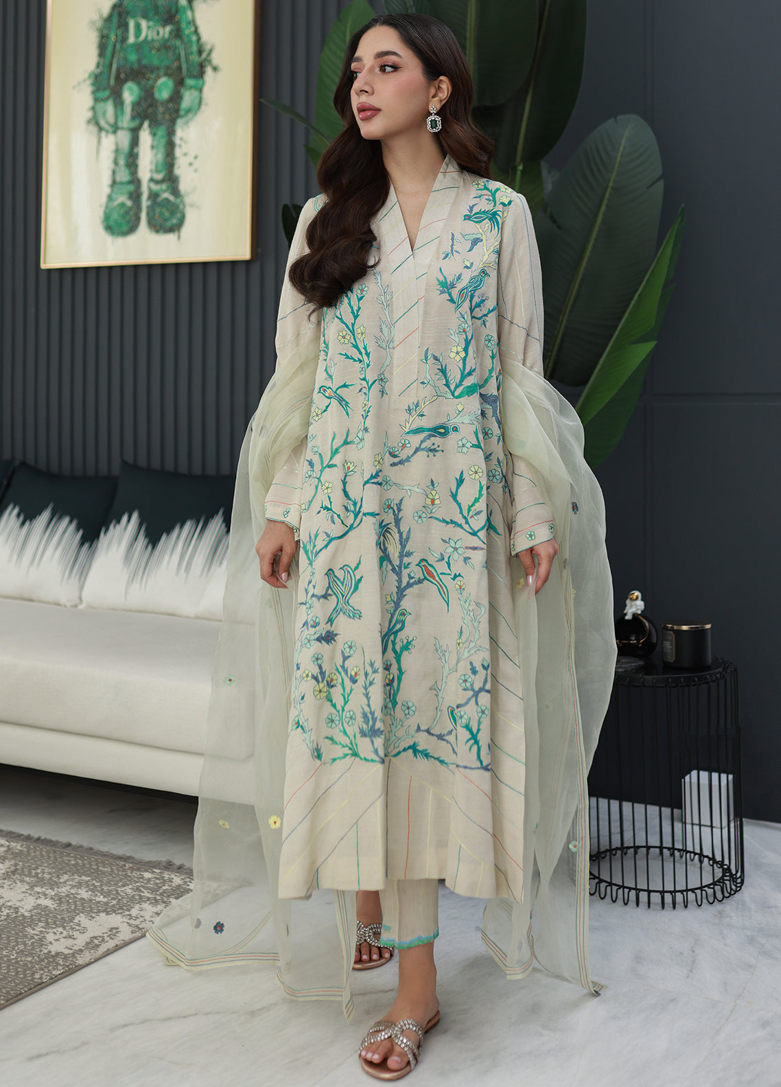 Nadia Khan Pret Embroidered Raw Silk 3 Piece Seashell White