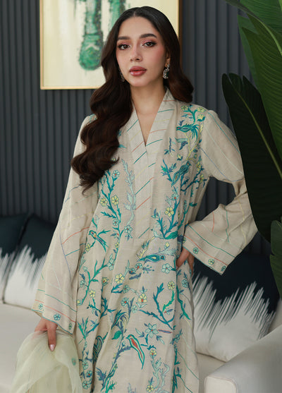 Nadia Khan Pret Embroidered Raw Silk 3 Piece Seashell White