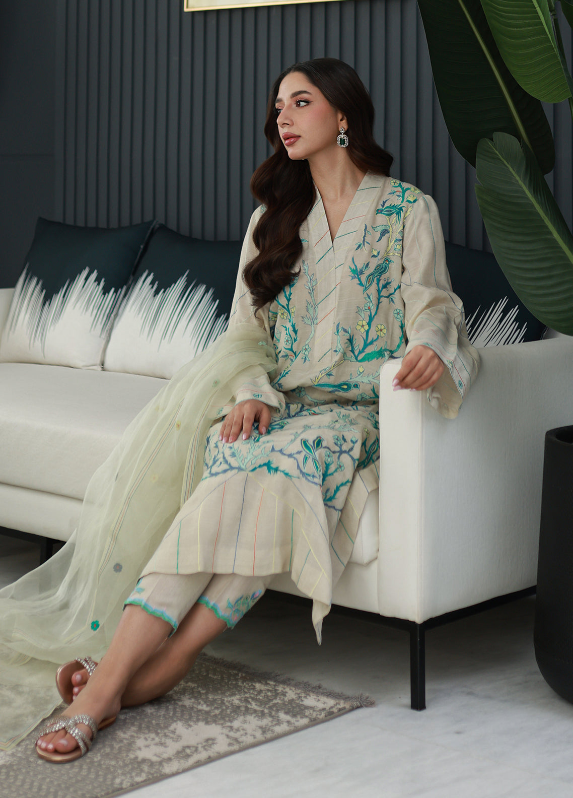 Nadia Khan Pret Embroidered Raw Silk 3 Piece Seashell White