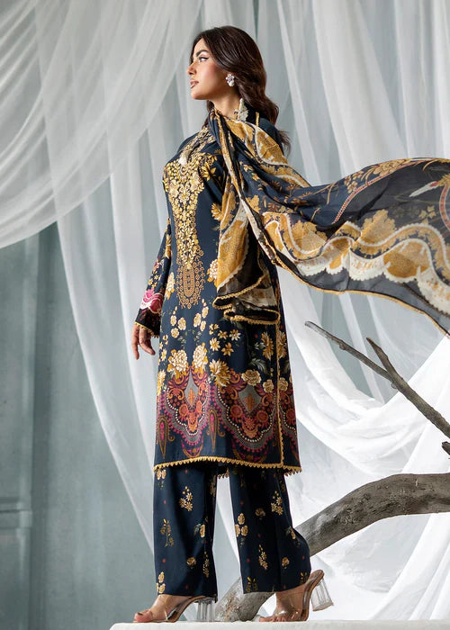 Meerak Women Embroidered Linen Navy Charm - Winter Collection