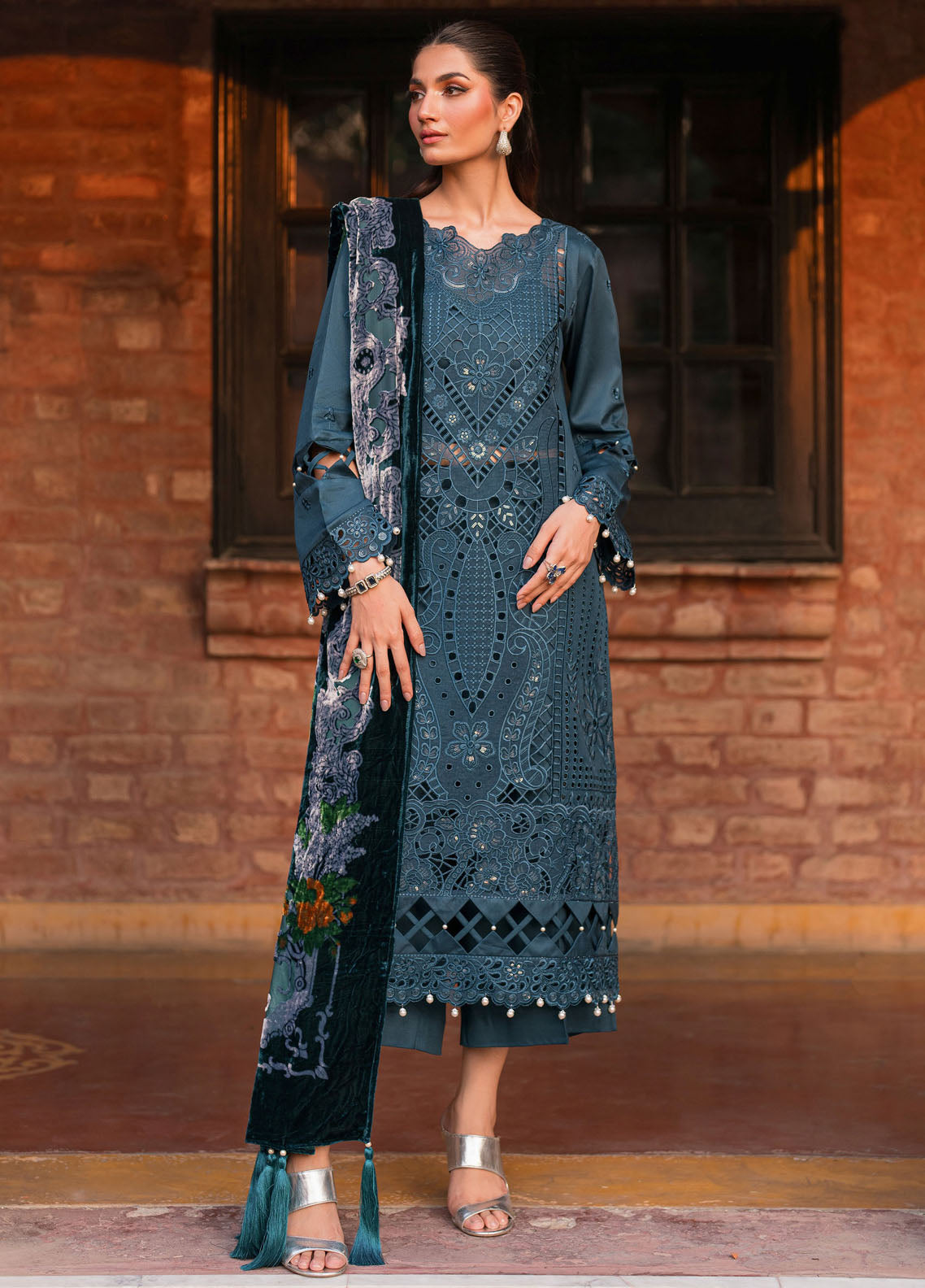 Nazakat By Mahnur Embroidered Corduroy Suit Unstitched 3 Piece MN24N D-06 Aven - Winter Collection