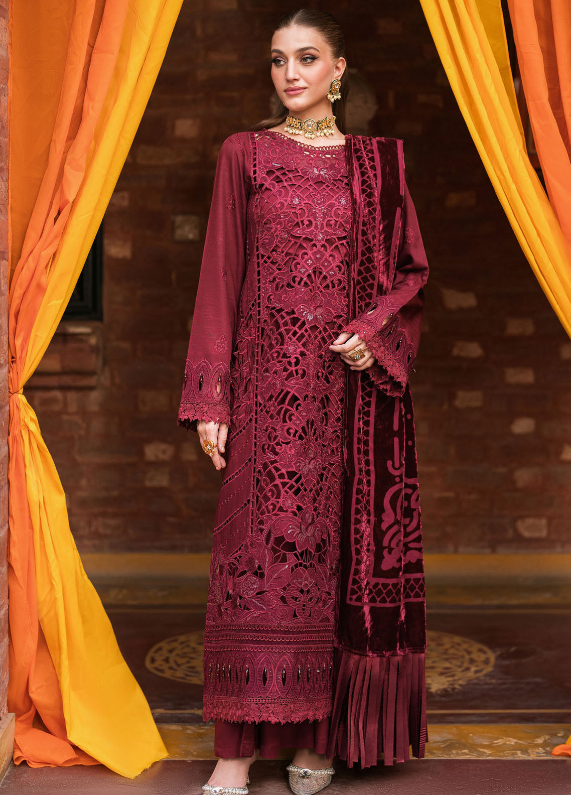 Nazakat By Mahnur Embroidered Corduroy Suit Unstitched 3 Piece MN24N D-09 Reina - Winter Collection