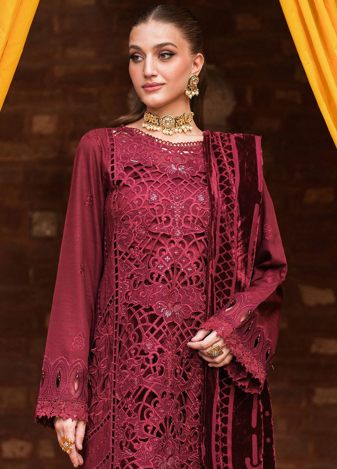 Nazakat By Mahnur Embroidered Corduroy Suit Unstitched 3 Piece MN24N D-09 Reina - Winter Collection