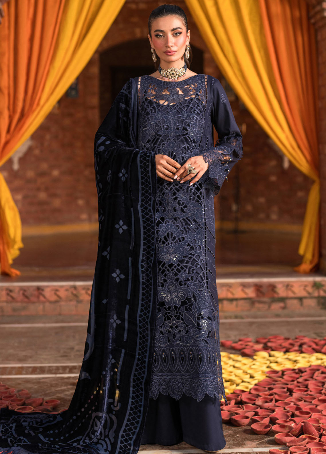 Nazakat By Mahnur Embroidered Corduroy Suit Unstitched 3 Piece MN24N D-10 Sira - Winter Collection