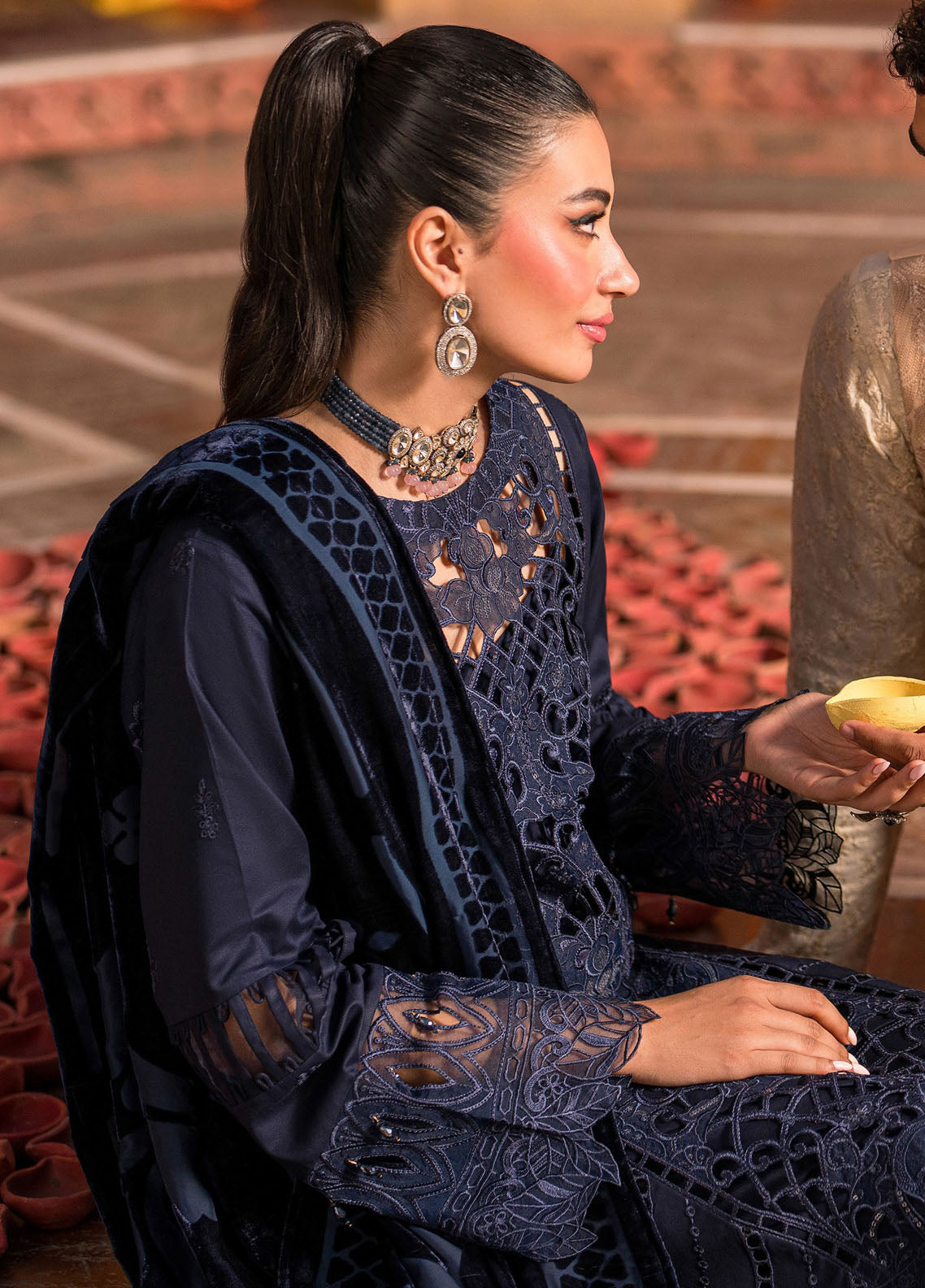 Nazakat By Mahnur Embroidered Corduroy Suit Unstitched 3 Piece MN24N D-10 Sira - Winter Collection