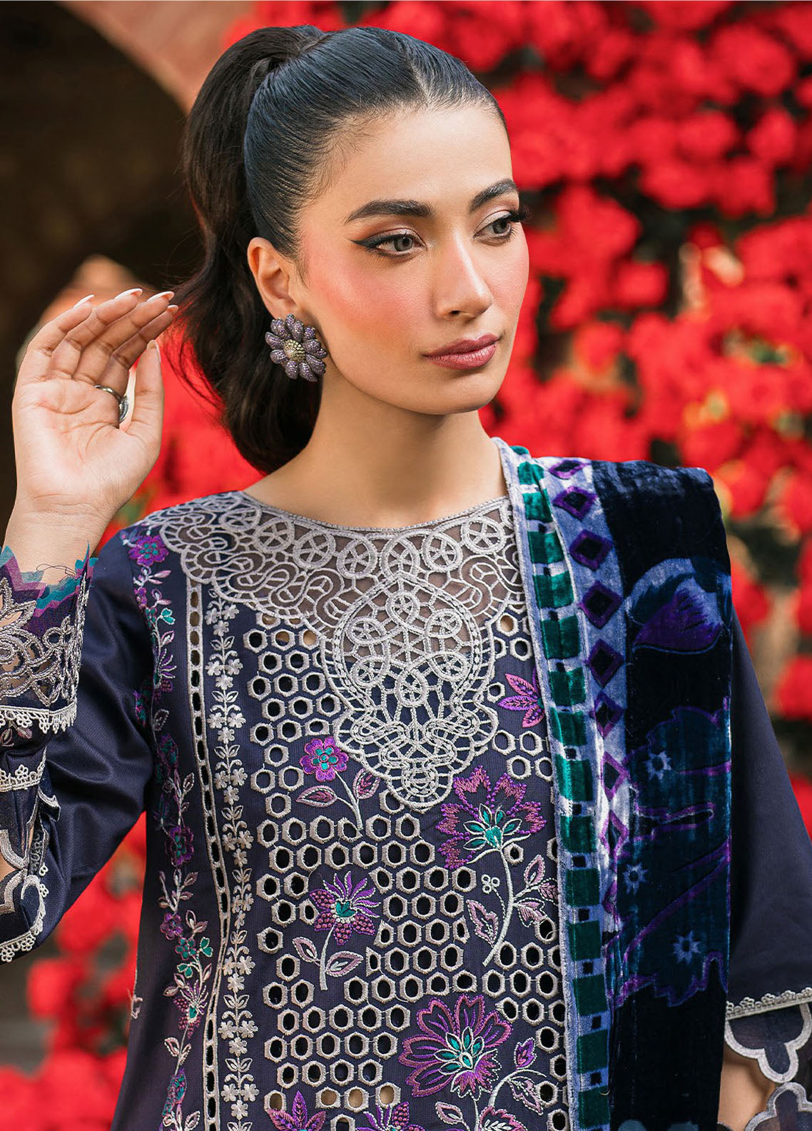 Nazakat By Mahnur Embroidered Corduroy Suit Unstitched 3 Piece MN24N D-11 Mira - Winter Collection