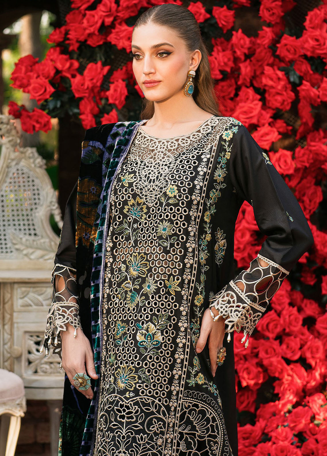 Nazakat By Mahnur Embroidered Corduroy Suit Unstitched 3 Piece MN24N D-12 Nyra - Winter Collection