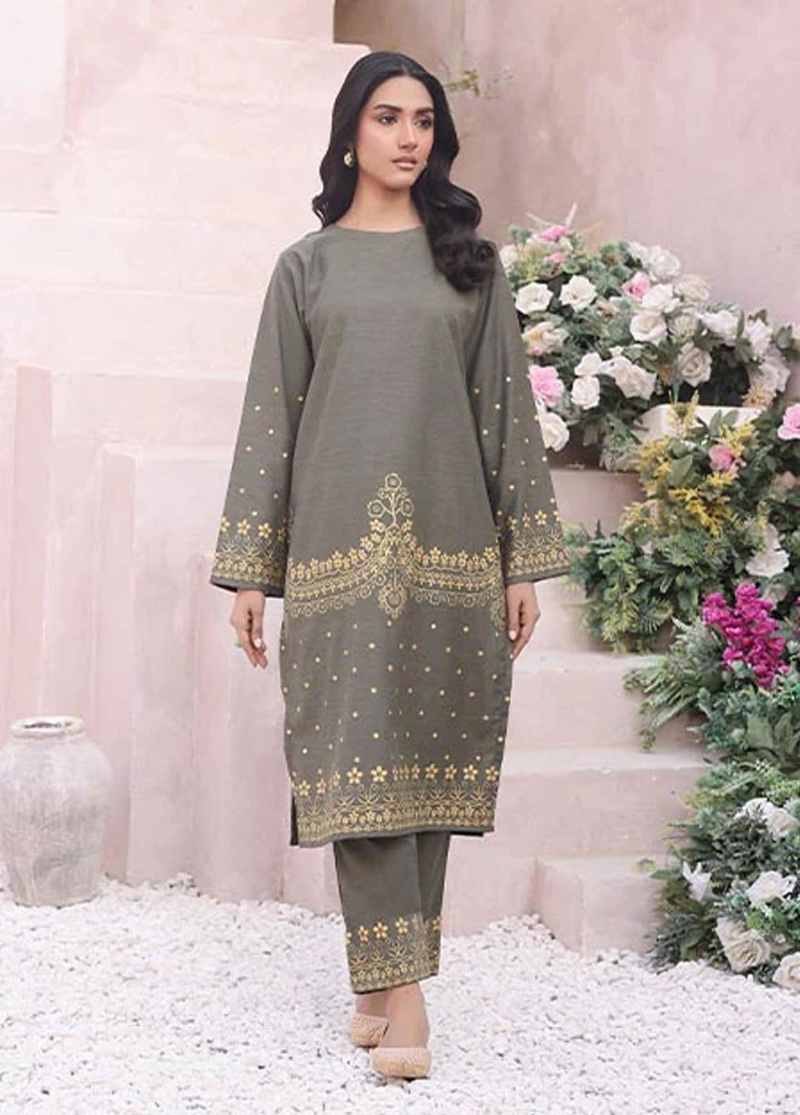 Nazmina Pret Casual Khaddar 2 Piece Suit KP-305 Shrek Self Printed