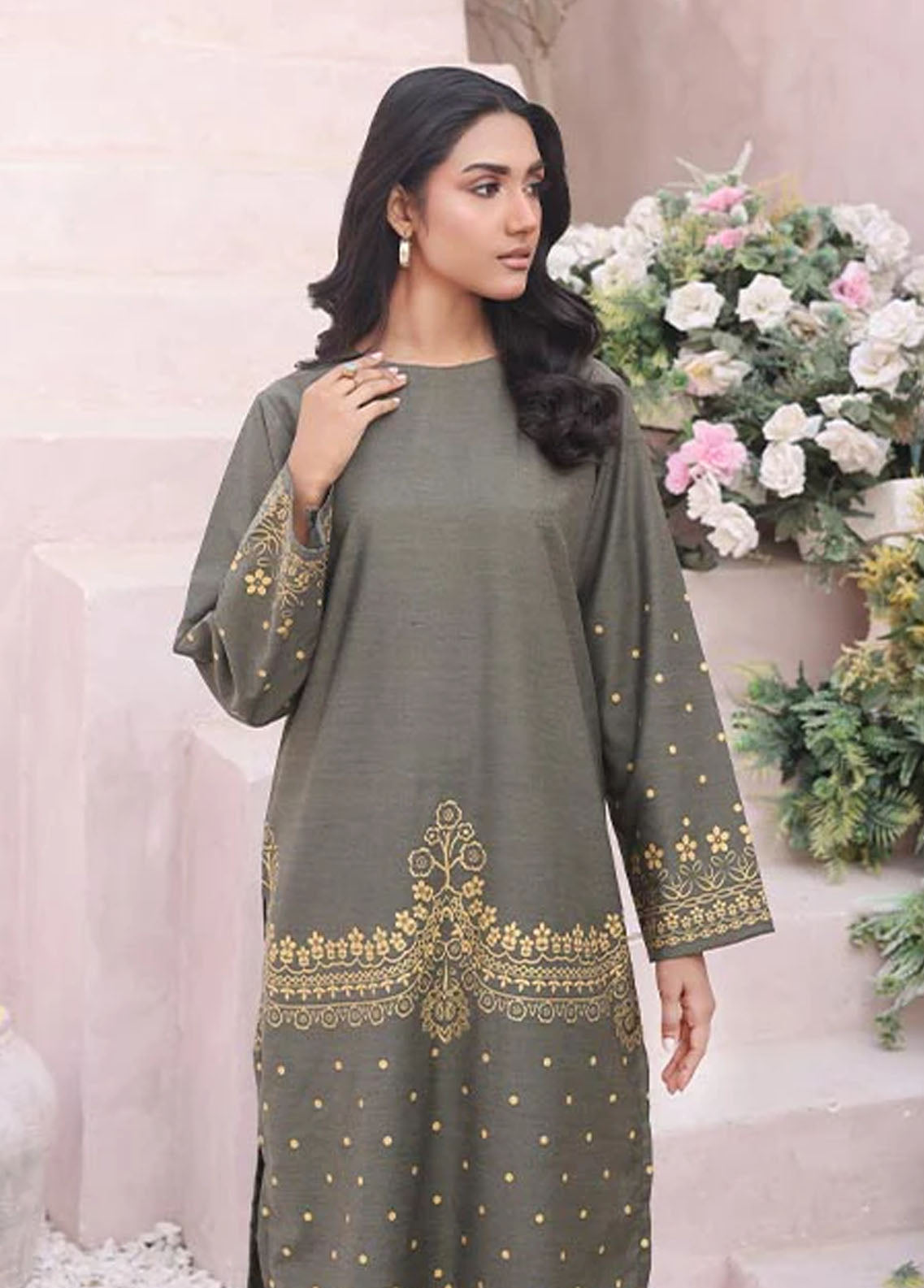 Nazmina Pret Casual Khaddar 2 Piece Suit KP-305 Shrek Self Printed