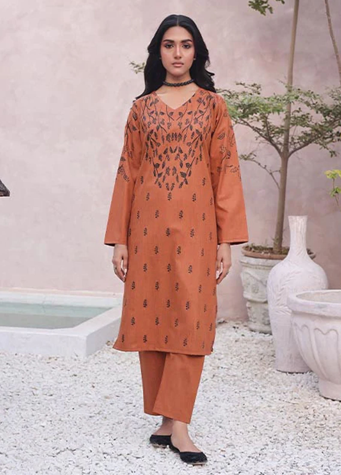 Nazmina Pret Casual Khaddar 2 Piece Suit KP-307 Tawny Caramel