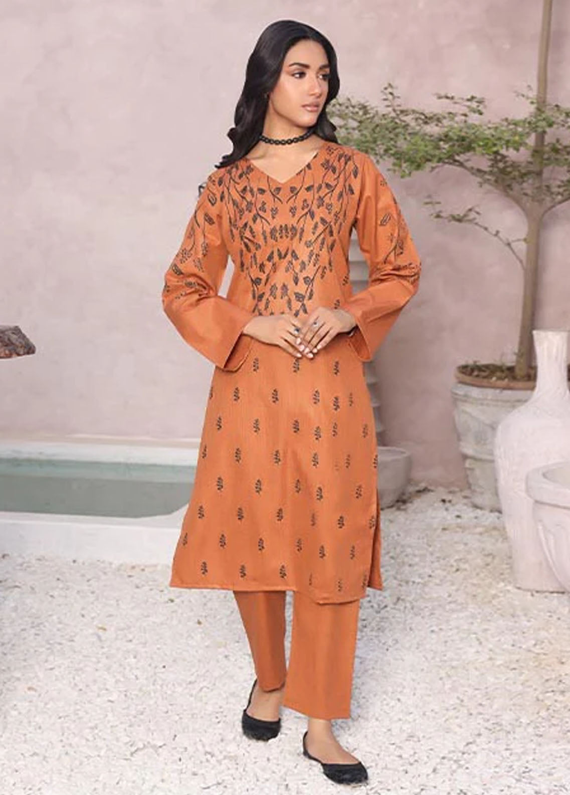 Nazmina Pret Casual Khaddar 2 Piece Suit KP-307 Tawny Caramel