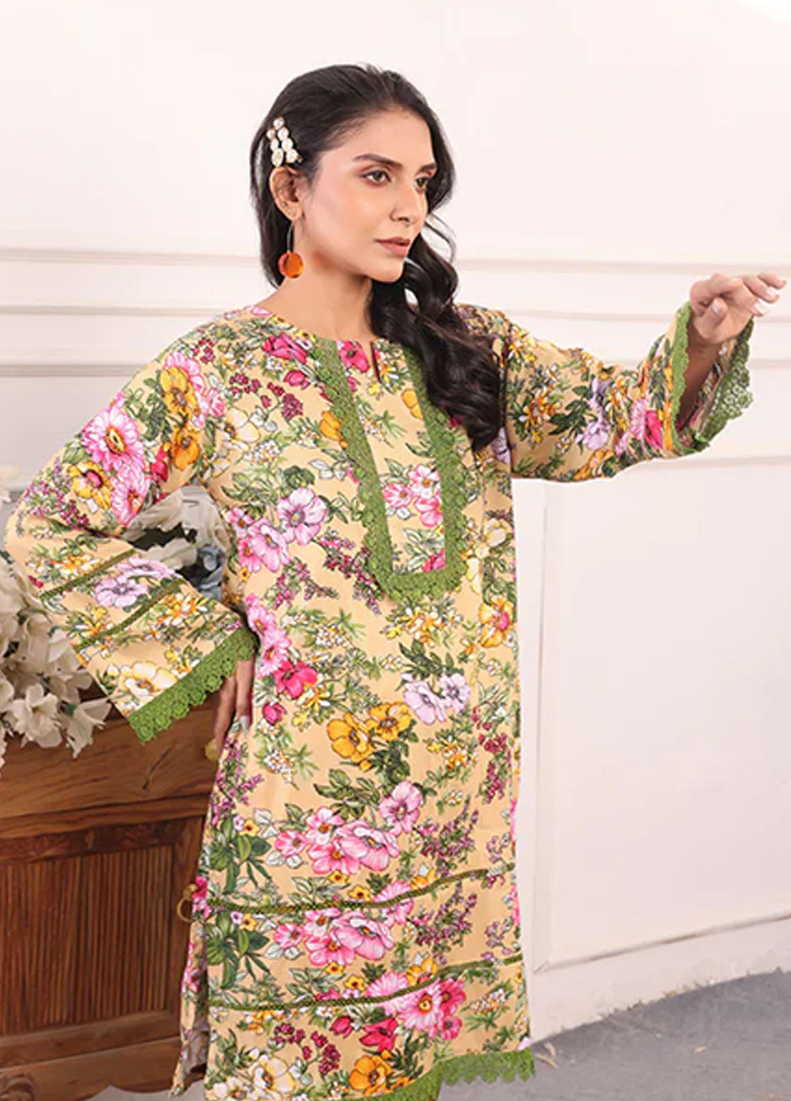 Nazmina Pret Printed Boski 2 Piece Suit KP-316 Lime green shine