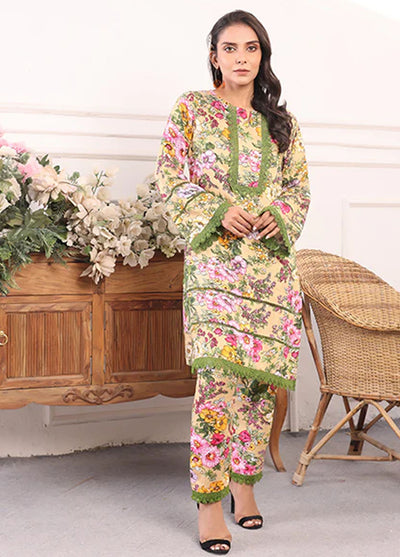 Nazmina Pret Printed Boski 2 Piece Suit KP-316 Lime green shine