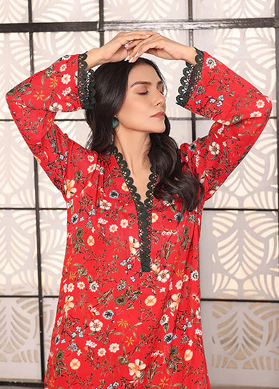 Nazmina Pret Printed Boski 2 Piece Suit KP-318 Bold red