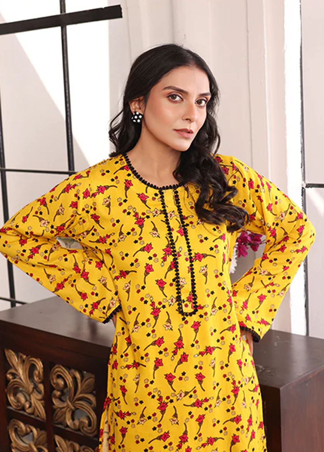 Nazmina Pret Printed Boski 2 Piece Suit KP-328 Sunny roses