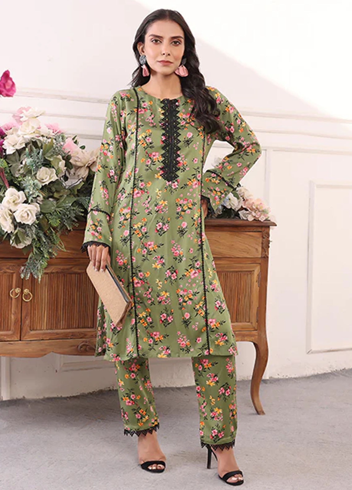 Nazmina Pret Printed Boski 2 Piece Suit Kp-315 Emerald set