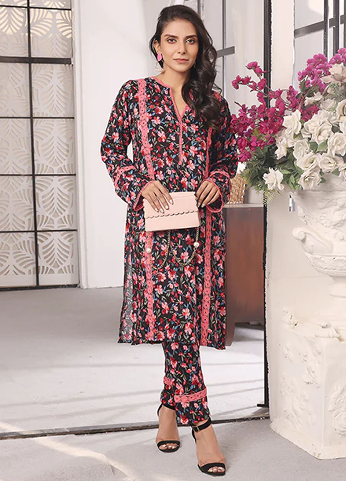 Nazmina Pret Printed Boski 2 Piece Suit Kp-319 Black diamond