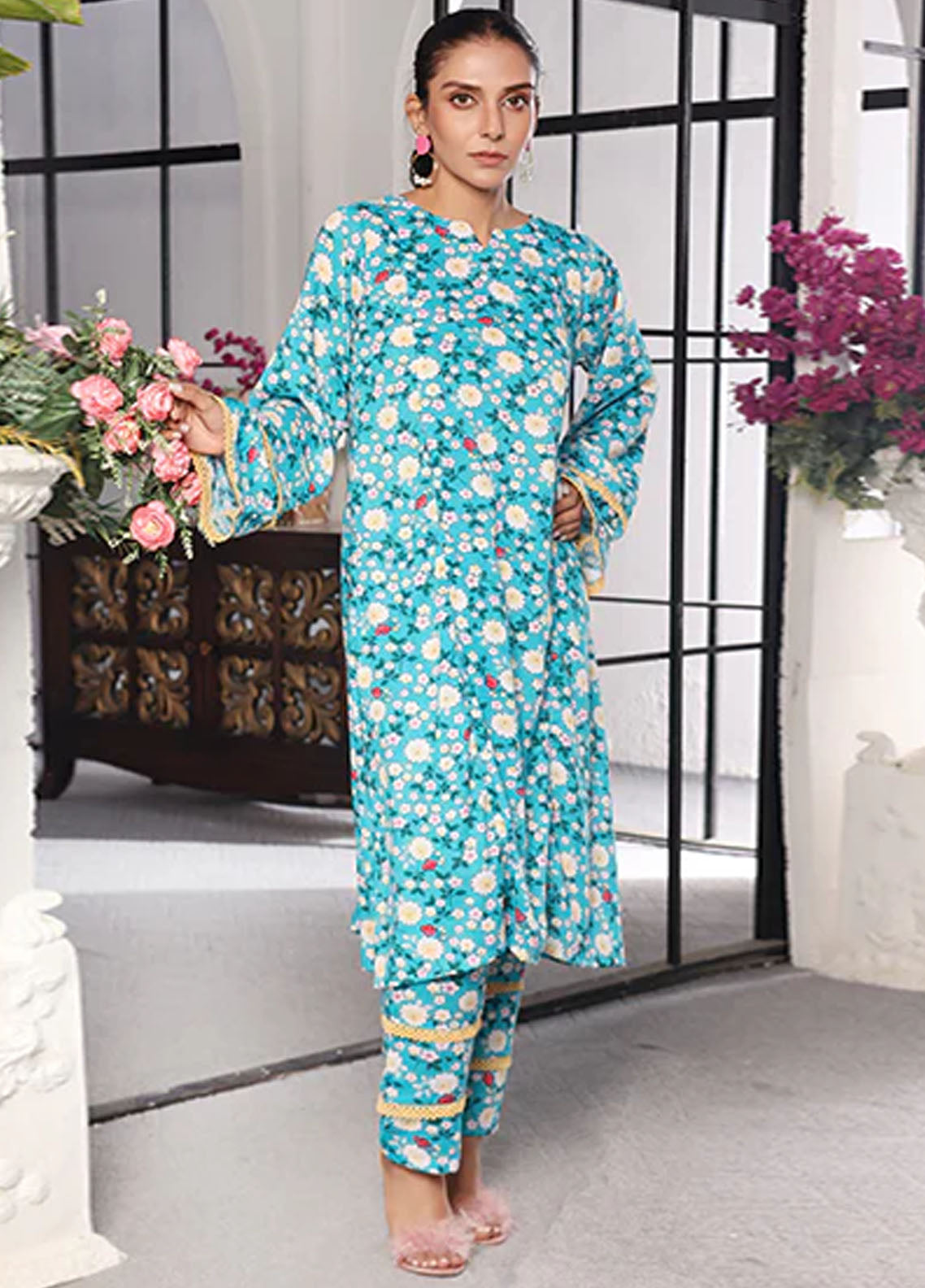 Nazmina Pret Printed Boski 2 Piece Suit Kp-323 Sky stars