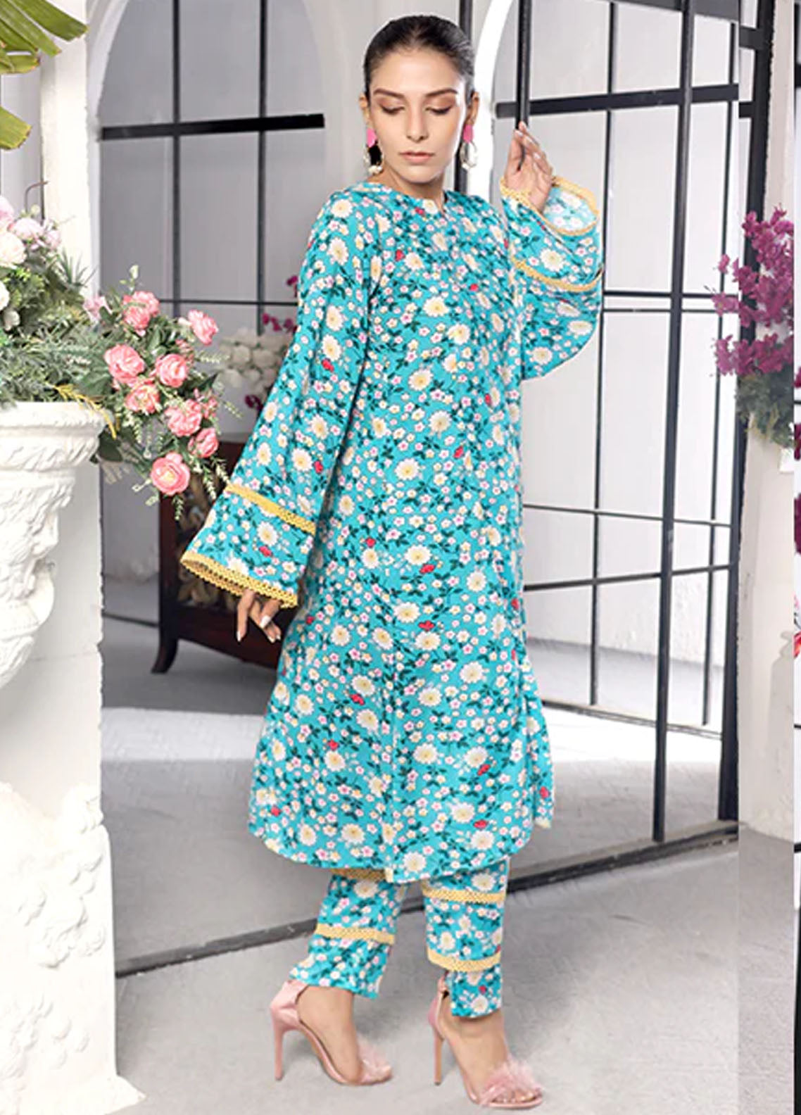 Nazmina Pret Printed Boski 2 Piece Suit Kp-323 Sky stars