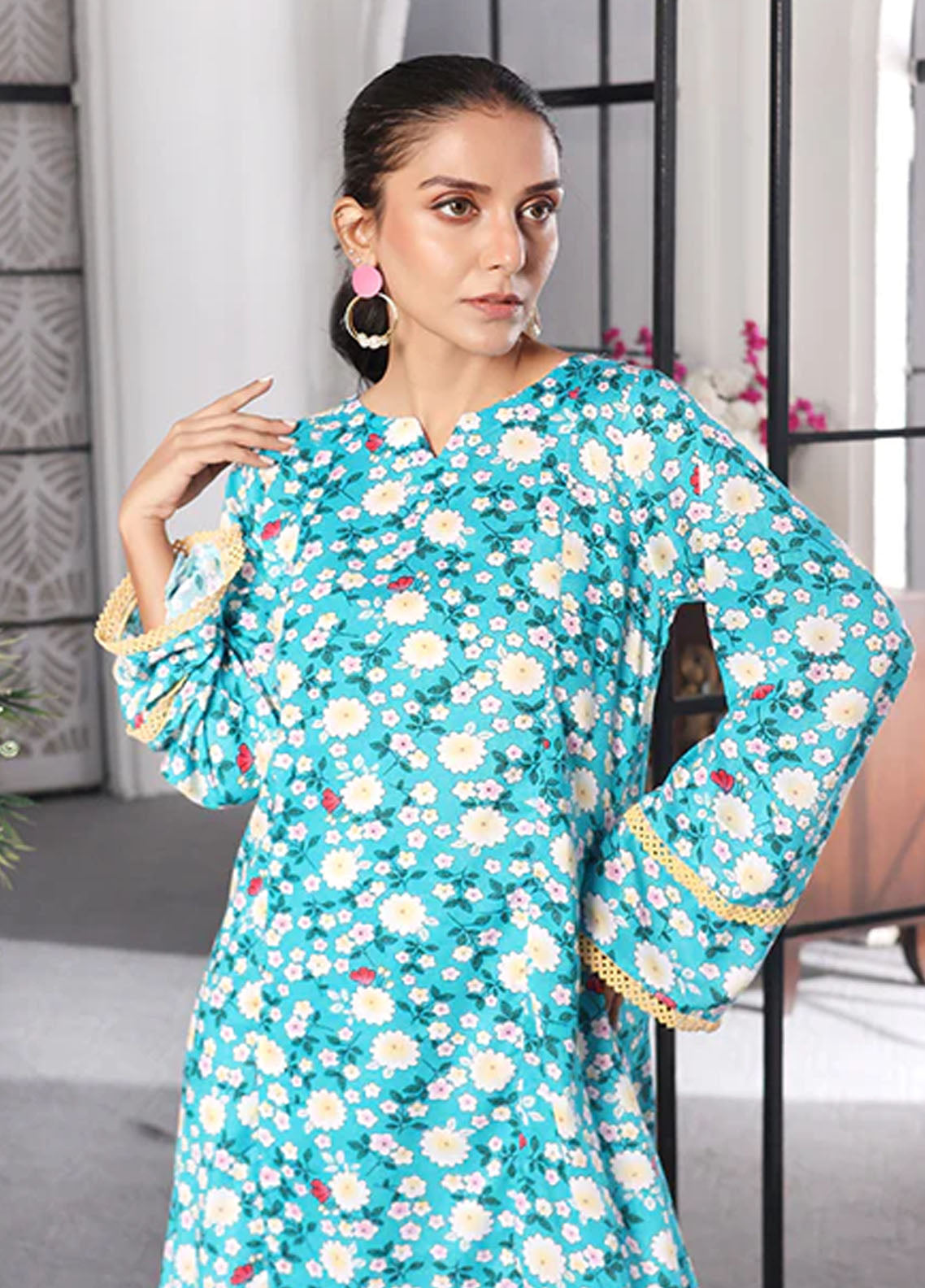 Nazmina Pret Printed Boski 2 Piece Suit Kp-323 Sky stars