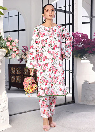 Nazmina Pret Printed Boski 2 Piece Suit kp-322 Snow white