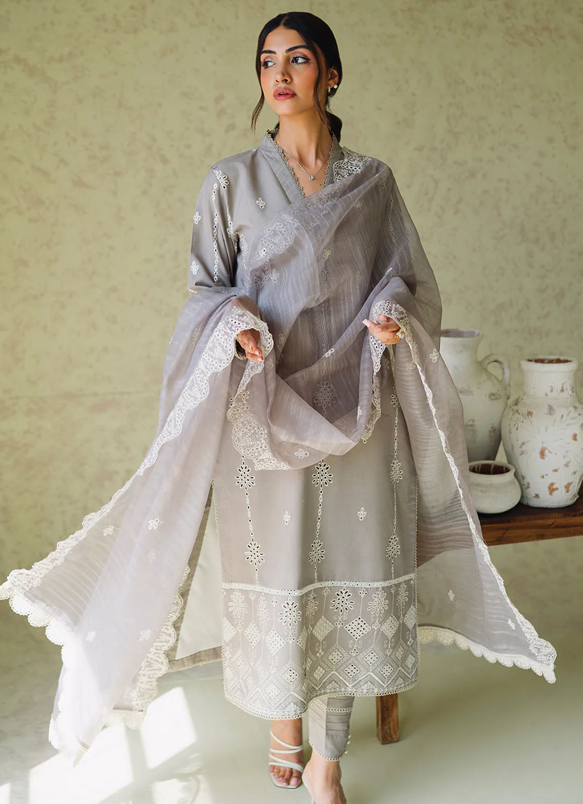 Neeshay Monochrome Unstitched Lawn Collection 2024 Ash