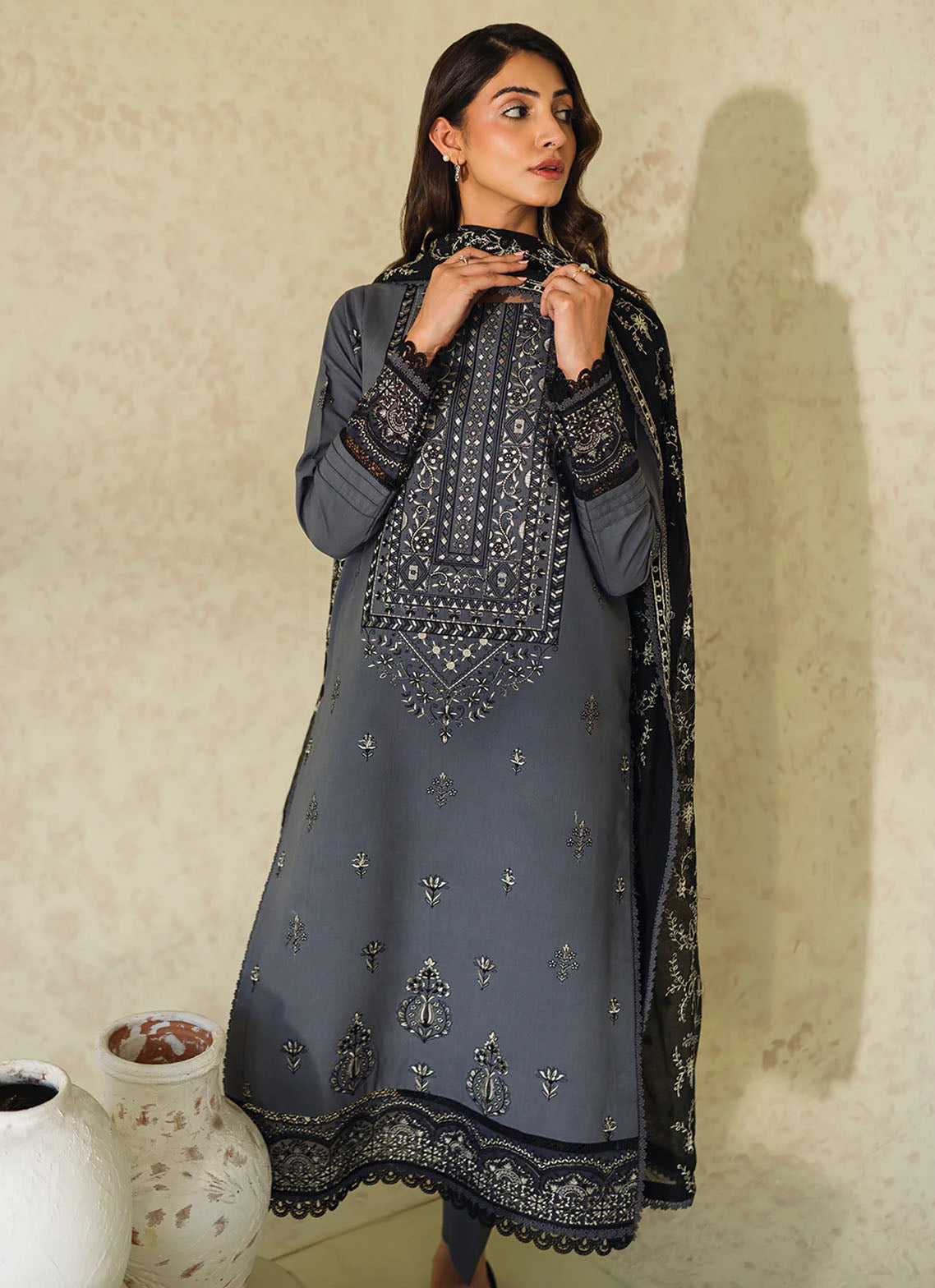 Neeshay Monochrome Unstitched Lawn Collection 2024 Fume