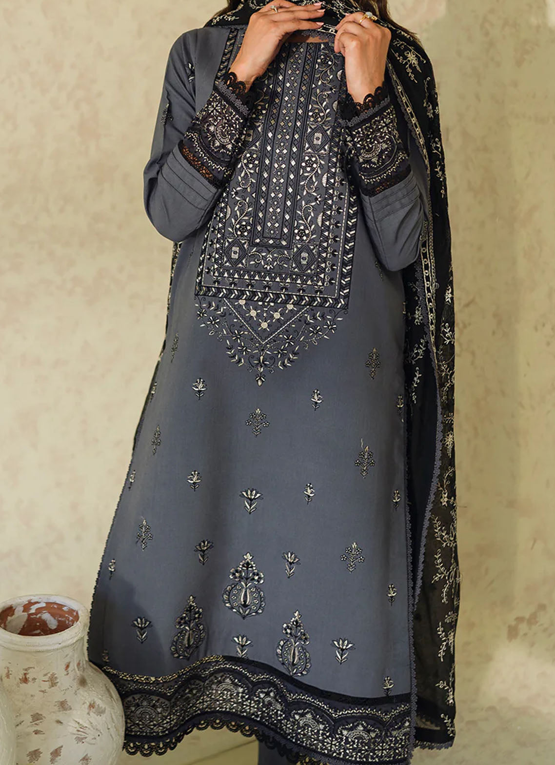 Neeshay Monochrome Unstitched Lawn Collection 2024 Fume