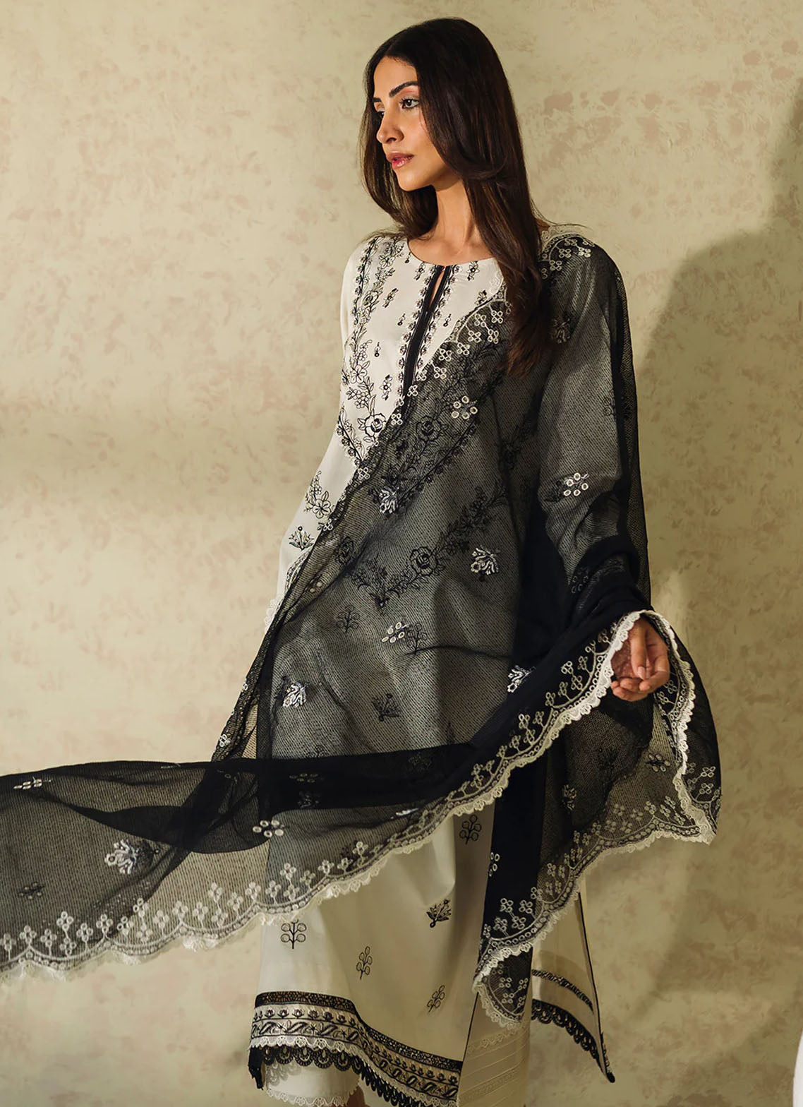 Neeshay Monochrome Unstitched Lawn Collection 2024 Ivory