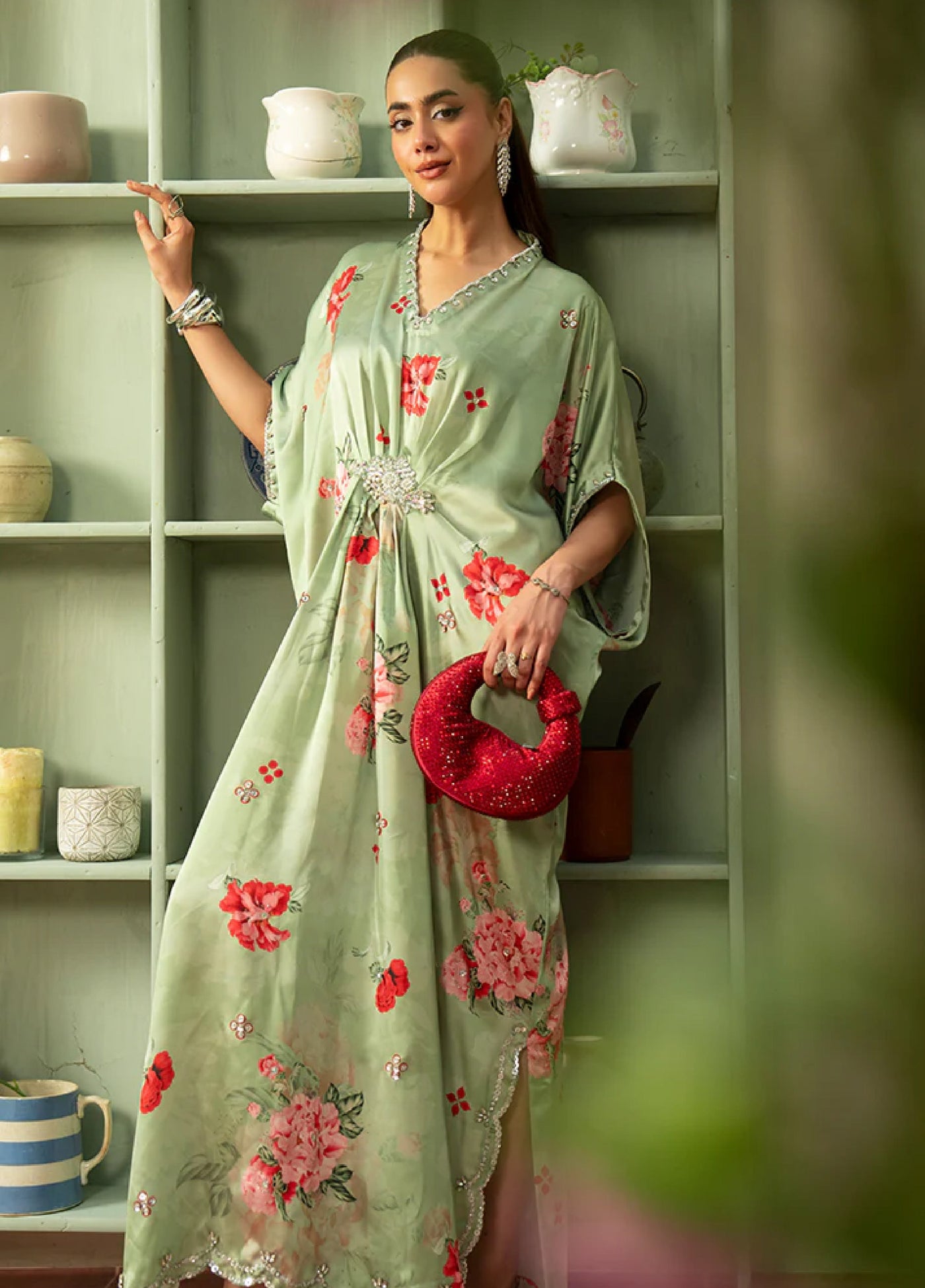 Celeste by Imrozia Pret Hand work Shamooz Silk Kaftaan SP-111 Nimbus