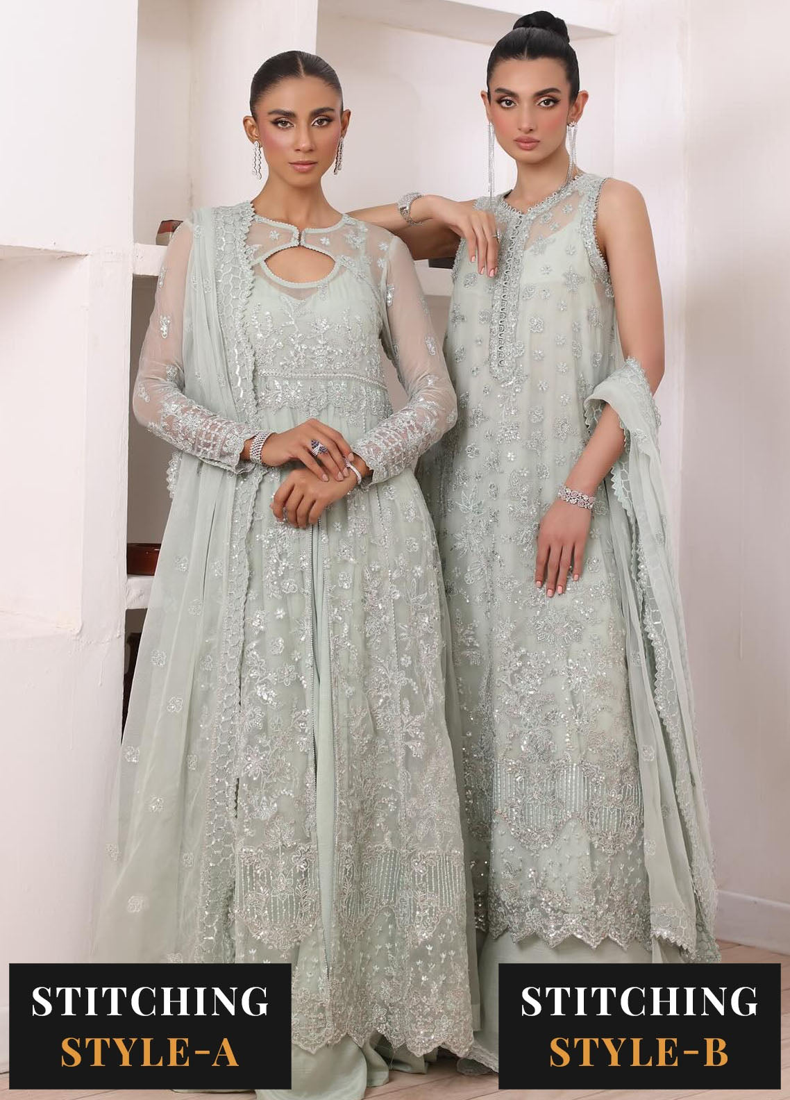 Noor By Saadia Asad Chiffon De Luxe Formal Collection 2024 D-08 Sage