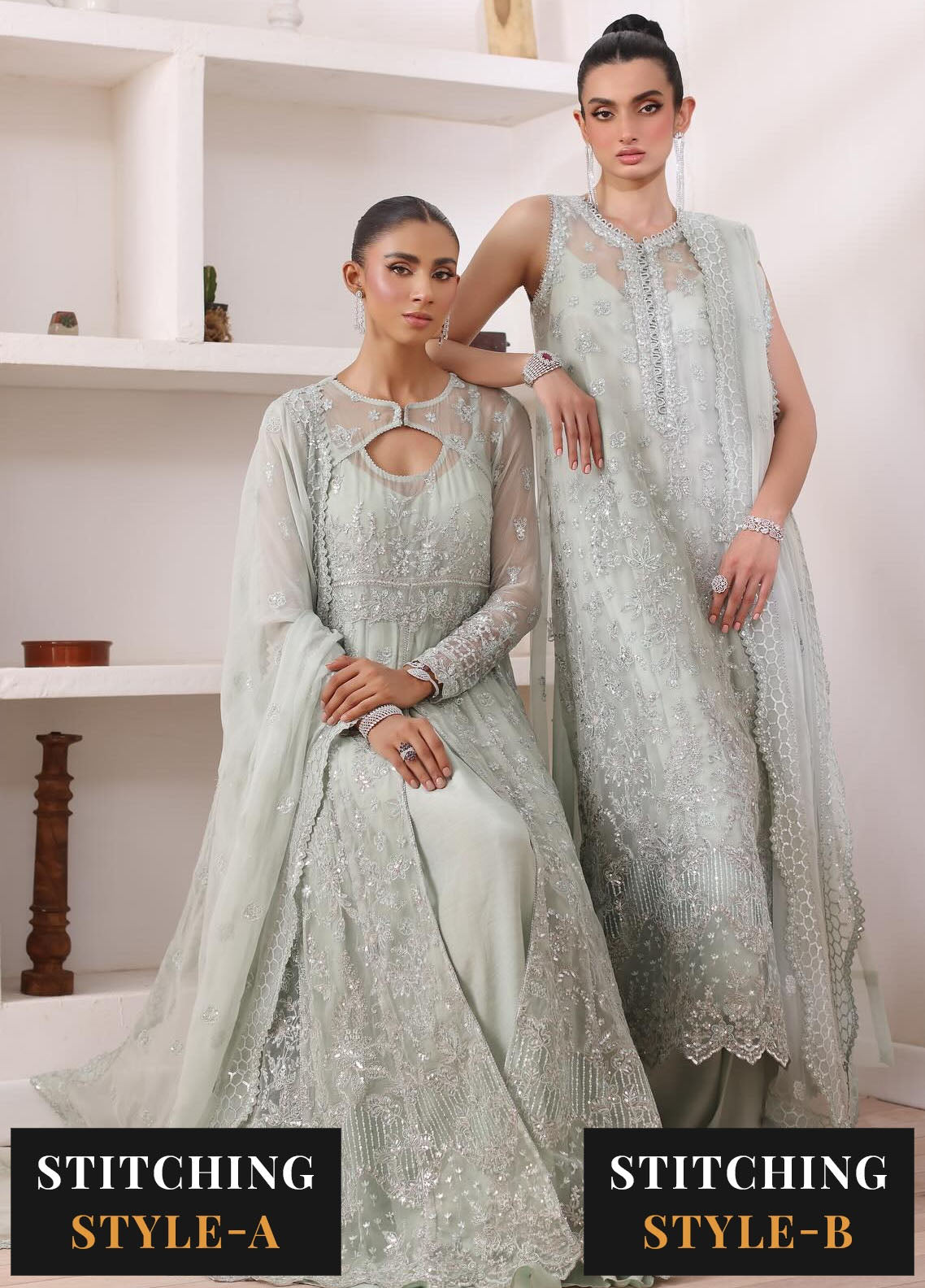 Noor By Saadia Asad Chiffon De Luxe Formal Collection 2024 D-08 Sage