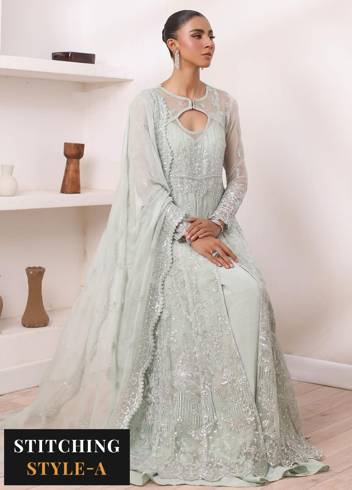 Noor By Saadia Asad Chiffon De Luxe Formal Collection 2024 D-08 Sage