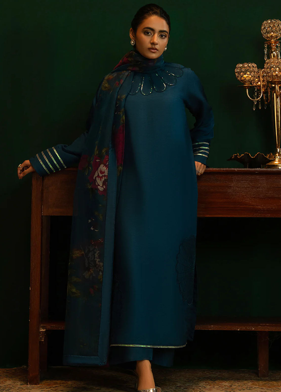 Noosh Pret Embroidered Korean Raw Silk 3 Piece Suit Azure