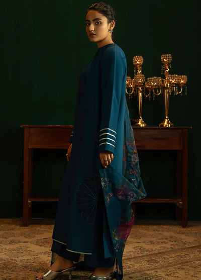 Noosh Pret Embroidered Korean Raw Silk 3 Piece Suit Azure