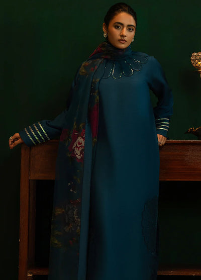 Noosh Pret Embroidered Korean Raw Silk 3 Piece Suit Azure