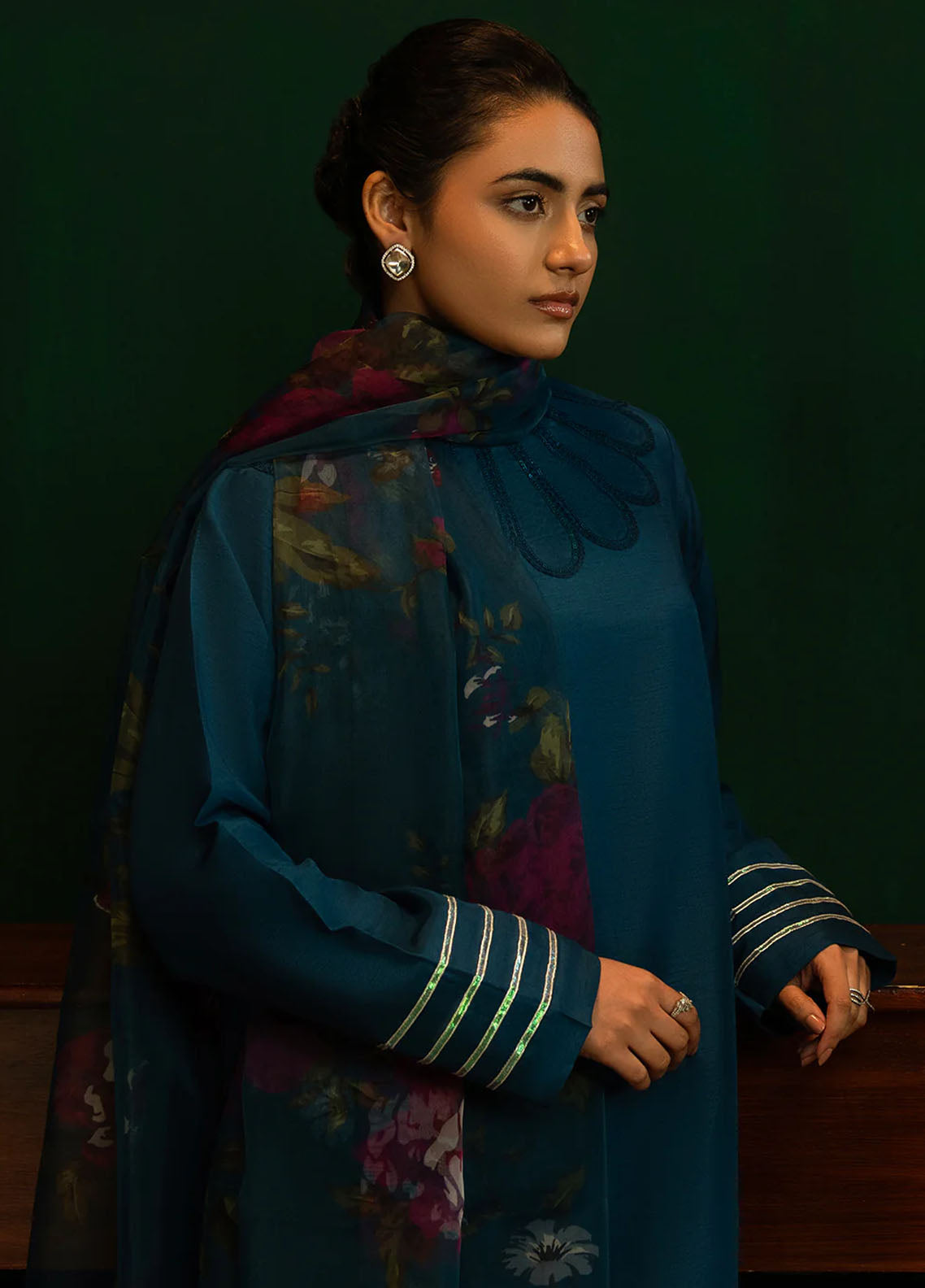 Noosh Pret Embroidered Korean Raw Silk 3 Piece Suit Azure